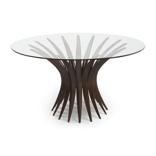 Table contemporaine - NIEMEYER II - Christopher Guy - en verre trempé / avec piètement en acajou / ronde