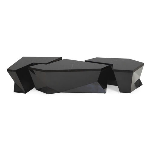 Table basse design original - 76-0335 ENSEMBLE - Christopher Guy - en marbre / avec piètement en acajou / modulable