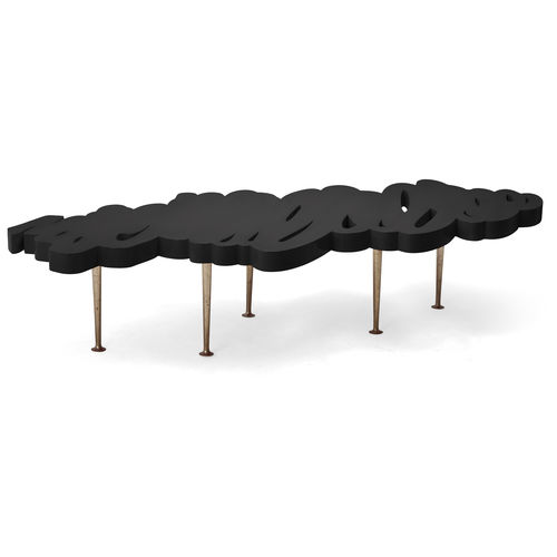 Table basse design original - 76-0408 MORAND - Christopher Guy - en acajou / en pierre reconstituée / avec piètement en laiton