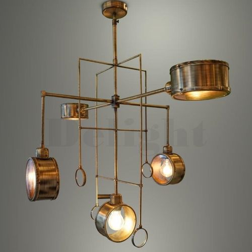 Lustre vintage - FOCUS - Zefkilis Bros Co - Delight - en verre / en métal / 5 ampoules