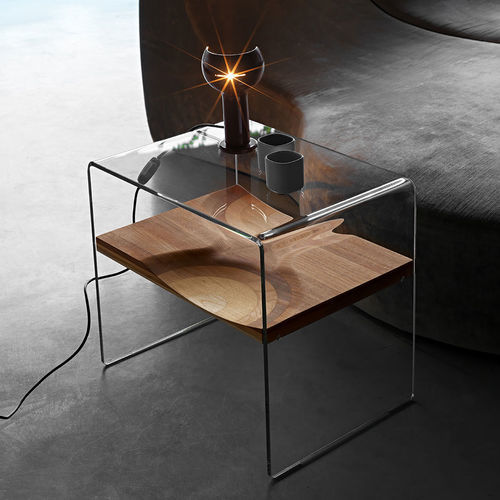 Table d'appoint contemporaine - BIFRONTE  - CASAMANIA HORM - en contreplaqué / en noyer / en verre