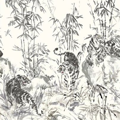 Revêtement mural pour intérieur - TAKES THE STAGE : TIGER IN THE GRASS - JIM THOMPSON - en tissu / imprimé / aspect papier peint