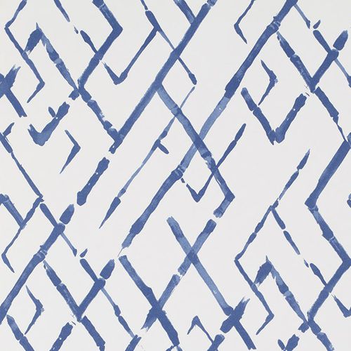 Papier peint contemporain - PAGODA AND PALMS : FRETWORK - JIM THOMPSON - à motif / gris / bleu