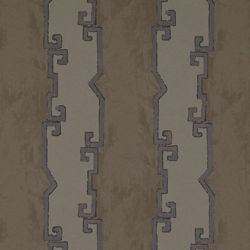 Papier peint contemporain - PAGODA AND PALMS : SHANGHAI STRIPE - JIM THOMPSON - à motif / aspect tissu / gris