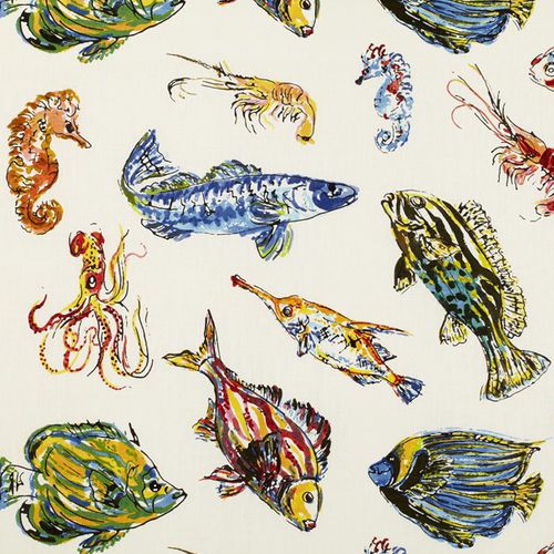 Tissu d'ameublement - FANTASY ISLAND : FUNNY FISH - JIM THOMPSON - à motif animalier / en lin