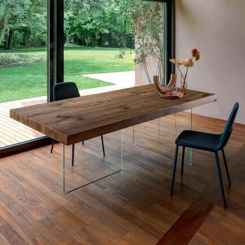 Table contemporaine - Air  - LAGO - en bois laqué / en stratifié / avec piètement en verre trempé