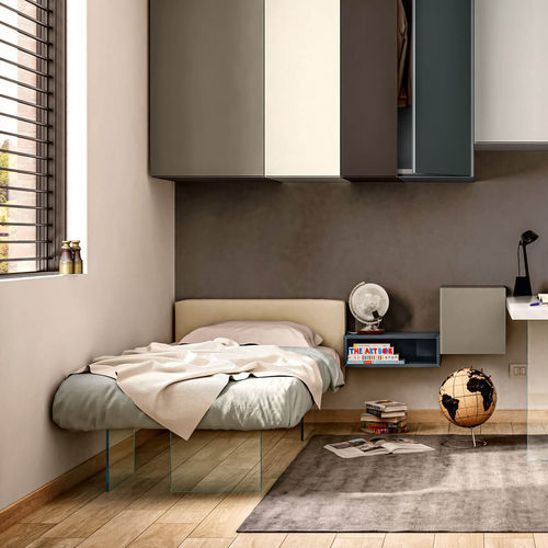 Lit simple - Air  - LAGO - contemporain / tapissé / avec tête de lit