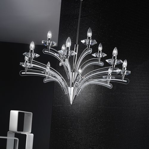 Lustre contemporain - ICARO - METAL LUX - en cristal / en chrome / 12 ampoules