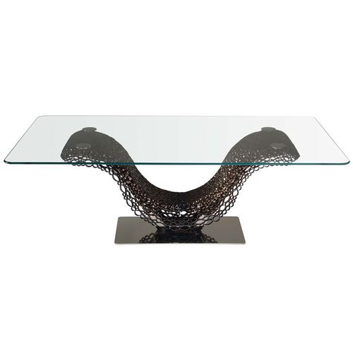 Table design original - CHRYSALIS  - iDL - en verre / en métal / avec piètement en métal