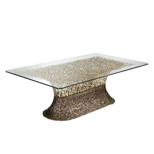 Table design original - GOLDENART : 599 - iDL - en verre / en métal / avec piètement en métal