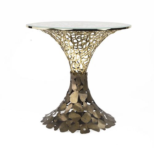 Table d'appoint design original - GOLDENART 598/TAV60 - iDL - en verre / avec piètement en métal / ronde