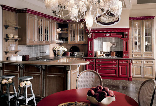 Cuisine classique - RED ROSE - MARTINI MOBILI - en châtaignier / en quartz / en U