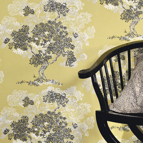 Papier peint contemporain - ORVIETO - ROMO - à motif floral / aspect tissu / gris