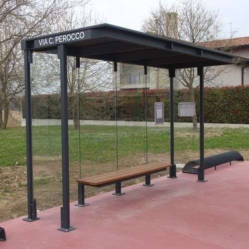 Abribus en bois - HOREC - CITY DESIGN - en acier galvanisé / en verre / avec banc