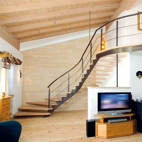 Escalier quart tournant - F 122 - METALL CONCEPT - à marches en bois / structure en métal / résidentiel