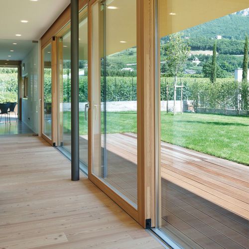 Baie vitrée coulissante - PLANUS - PB FINESTRE - en bois / en aluminium / à double vitrage