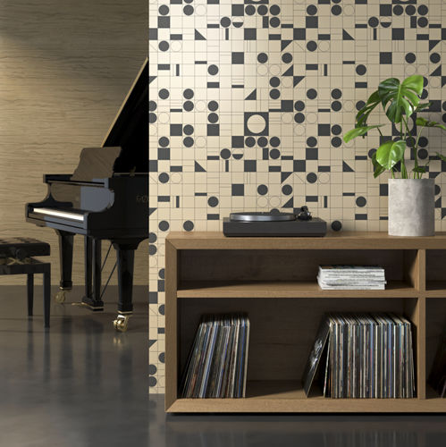 Papier peint contemporain - KANSAS - NOVACOLOR - à motif géométrique / aspect tissu / gris