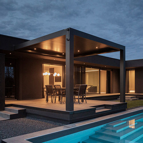 Pergola autoportée - OPENAIR - MIONI - adossée / aluminium / en acier inoxydable