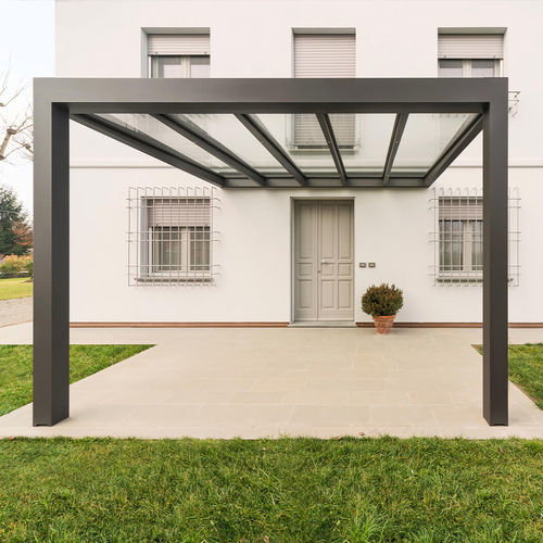 Pergola autoportée - ALLUVER - MIONI - adossée / en aluminium / couverture en verre
