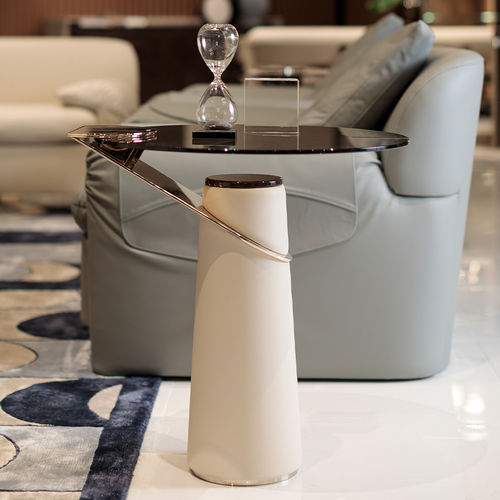 Table d'appoint contemporaine - Eclipse  - TURRI - en verre / en métal doré / avec piètement en bois