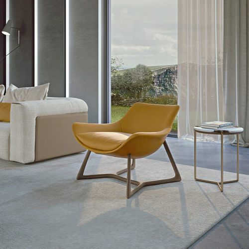 Fauteuil contemporain - Harp  - TURRI - en tissu / en cuir / en noyer