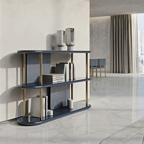 Étagère contemporaine - Roma - TURRI - en bois laqué brillant / en métal / en cuir