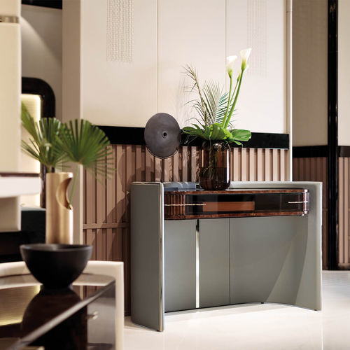 Console contemporaine - Eclipse - TURRI - en bois verni brillant / en bronze / avec piètement en bois laqué brillant