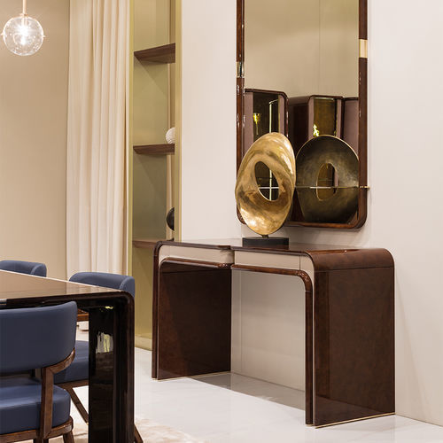Console contemporaine - Madison  - TURRI - en bois laqué brillant / en cuir / avec piètement en bois laqué brillant