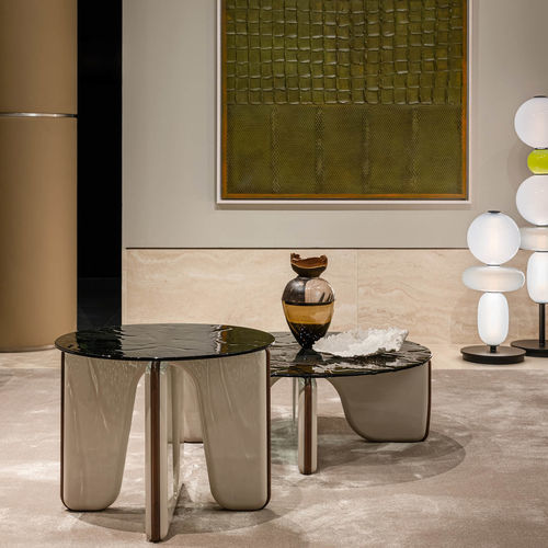 Table basse contemporaine - VESTA - TURRI - en verre fumé / avec piètement en noyer / avec piètement en MDF laqué