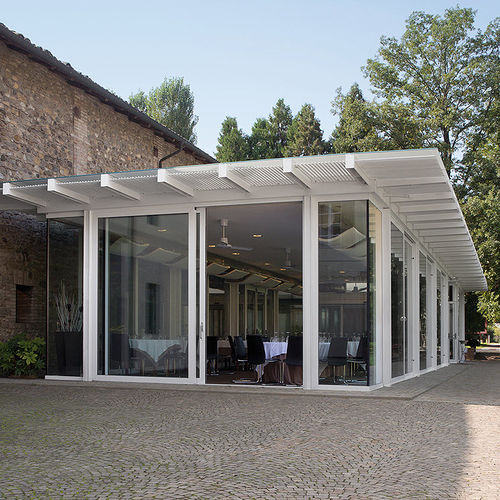 Véranda en aluminium - CIPRIANI SERRAMENTI - en acier / tout verre / maçonnée