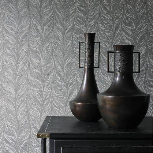 Papier peint contemporain - EBRU II - Zoffany - à motif / aspect tissu / gris