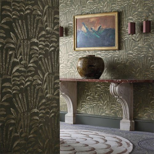 Papier peint contemporain - HIGHCLERE - Zoffany - à motif nature / aspect métal / gris