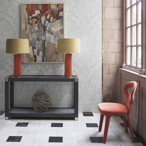 Papier peint contemporain - MITFORD - Zoffany - damas / aspect tissu / gris