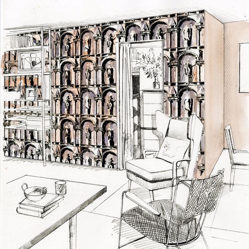 Papier peint design - MONTACUTE - Zoffany - motif urbain / aspect tissu / blanc