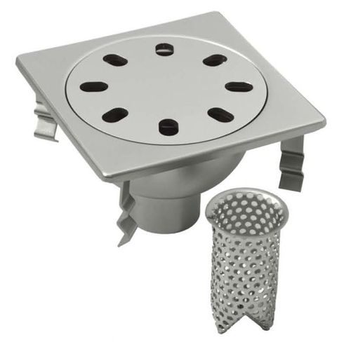 Siphon de sol en acier inox - P.002 - OFFICINA MECCANICA LEONI s.r.l. - pour cuisine / avec panier amovible / carré