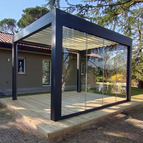 Pergola autoportée - ISCHIA - MV LINE - en aluminium peint / en verre / à lames orientables