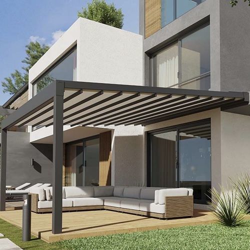 Pergola adossée - NEW LIPARI - MV LINE - en aluminium extrudé / en aluminium laqué / couverture coulissante en toile PVC