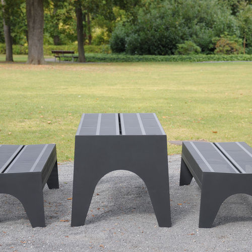 Table de pique-nique contemporaine - CHALIDOR 500 - BENKERT BÄNKE - en acier inoxydable / avec piètement en acier inoxydable / rectangulaire