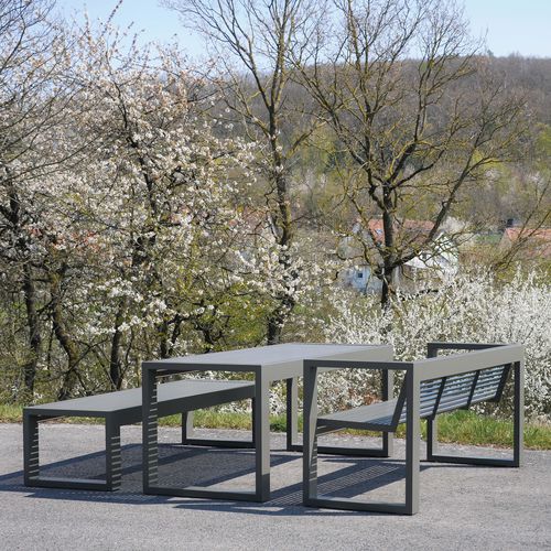 Table de pique-nique contemporaine - SICORUM M300 - BENKERT BÄNKE - en acier inoxydable laqué / avec piètement en acier inoxydable laqué / rectangulaire