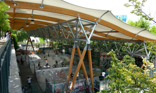 Structure tendue sur ossature en bois et métal - PARIS BERCY - SMC2 - pour couverture / avec membrane en polyester / translucide