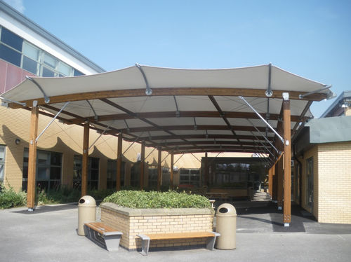 Structure tendue auvent - BRADFORD  - SMC2 - sur ossature en bois et métal / pour abri / avec membrane en polyester