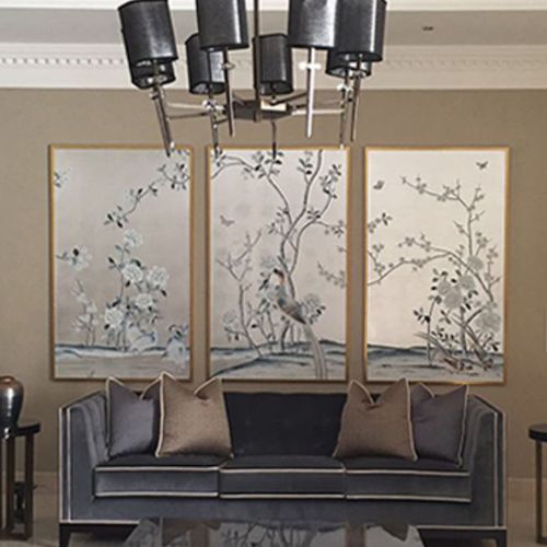 Papier peint oriental - CHINESE GARDEN WITH PHEASANTS - Misha wallcoverings - en soie / à motif floral / à motif nature