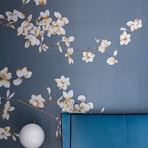 Papier peint oriental - WHITE MAGNOLIA - Misha wallcoverings - en soie / à motif floral / aspect papier peint