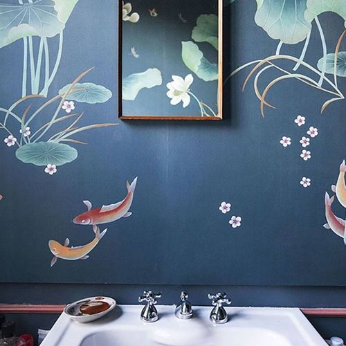 Papier peint oriental - POND - Misha wallcoverings - en soie / à motif floral / chinoiserie