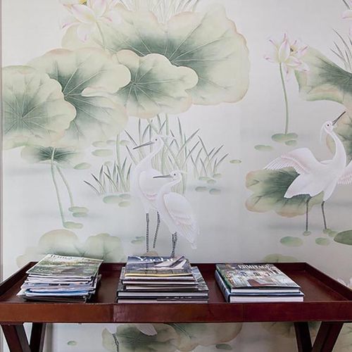 Papier peint oriental - HERONS POND - Misha wallcoverings - en soie / à motif animalier / chinoiserie