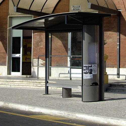 Abribus en aluminium extrudé - ALHENA - METALCO - en acier à revêtement par poudre / en verre trempé / avec banc