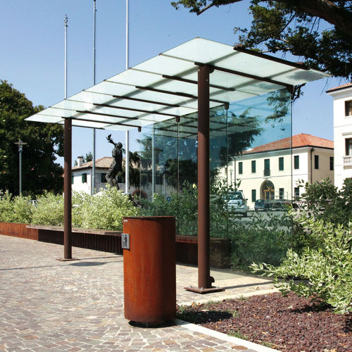 Abribus en acier à revêtement par poudre - ATENA - METALCO - en verre trempé / avec banc / LED
