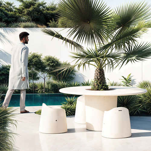 Ensemble table et chaises contemporain - SMOOT - METALCO - d'extérieur / en acier peint / en béton