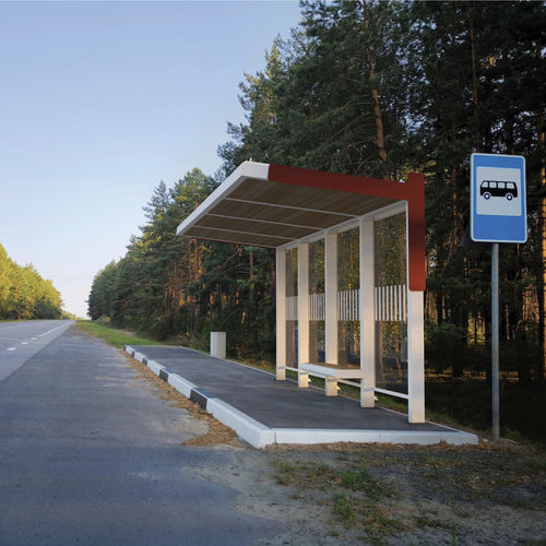 Abribus en bois - ATLAS - METALCO - en verre / en acier peint / avec banc