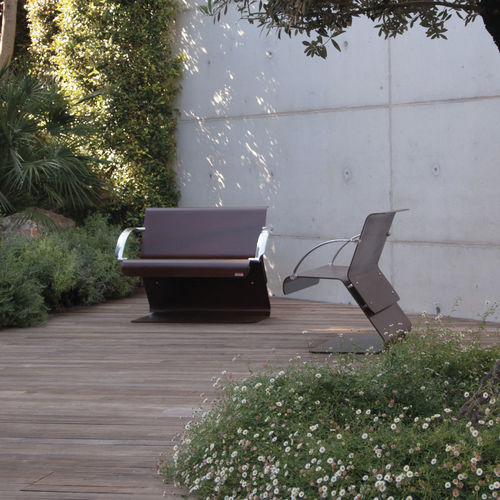 Banc public contemporain - VOLO - METALCO - en acier COR-TEN® / en acier peint / avec dossier